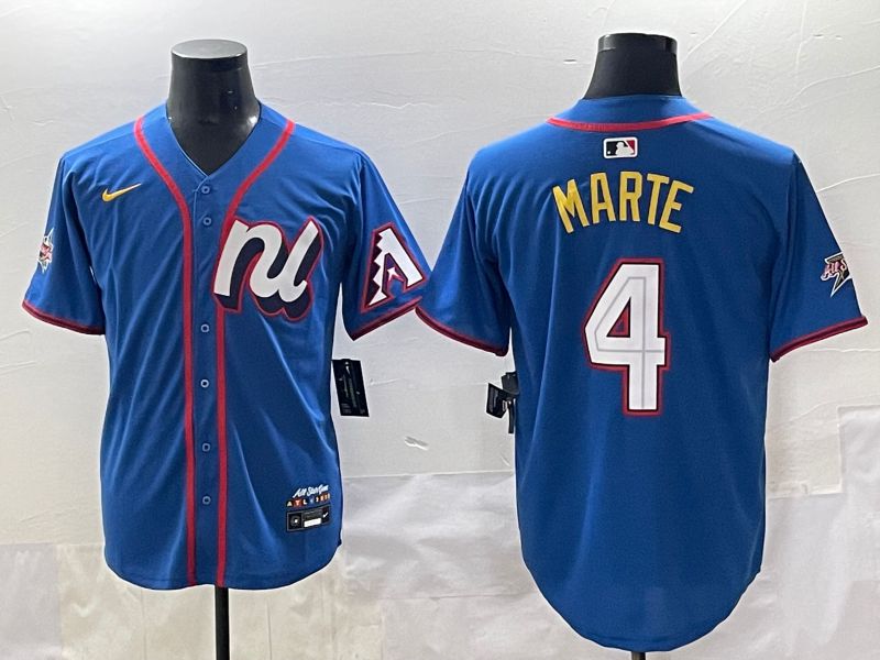 Men 2025 Arizona Diamondback #4 Marte Blue All star Blank Blue Nike MLB Jersey style 1